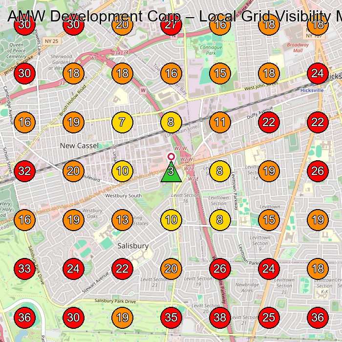 AMW Development Corp GeoGrid visibility map for General Contractor in Westbury